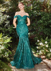 Natalie | Stunning Black Sequin Off the Shoulder Mermaid Corset Prom Dress - Emerald Green - PromDressClub